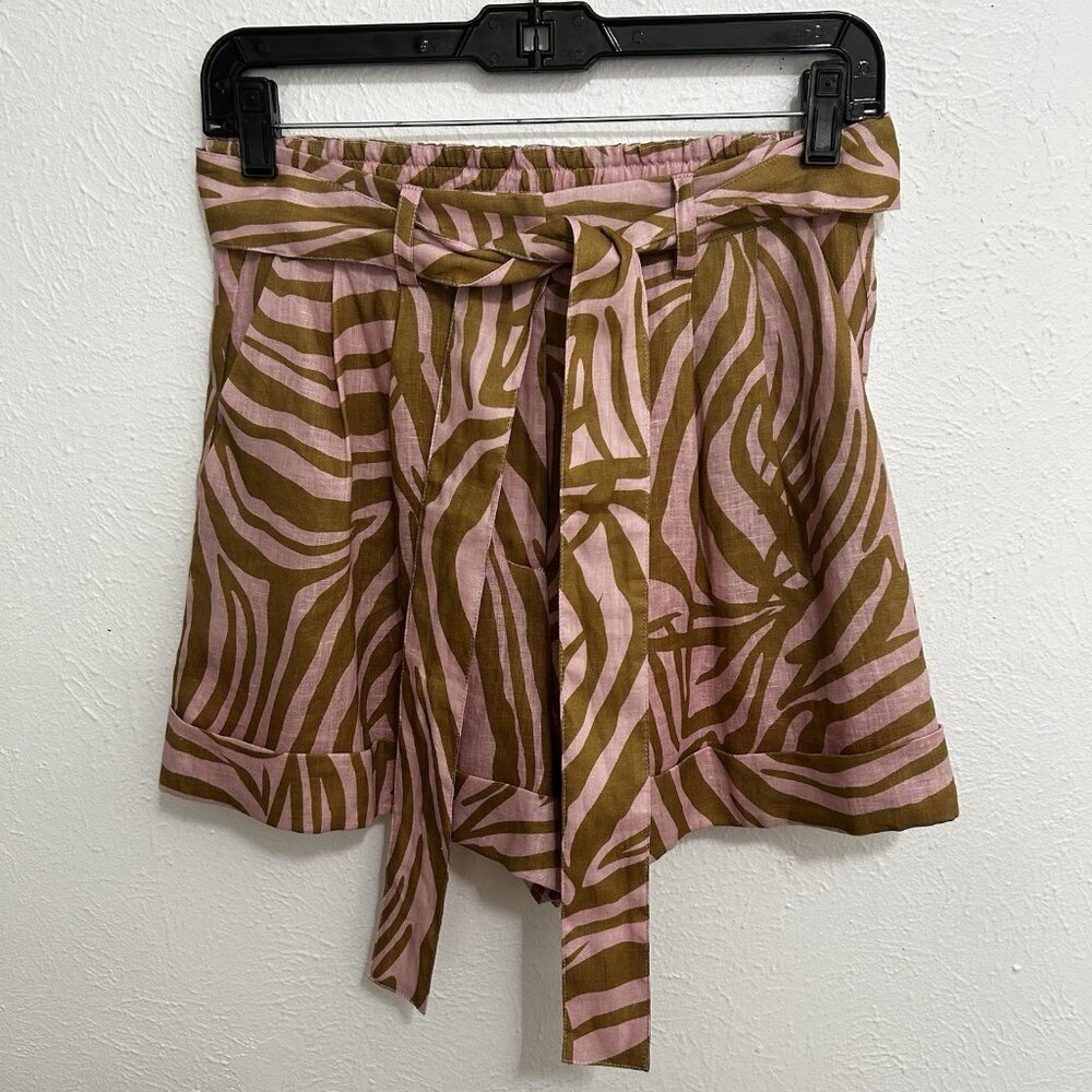 Christy Lynn Rose Zebra Shorts 100% Linen‎ Pockets Paperbag Women’s Lined Size 4